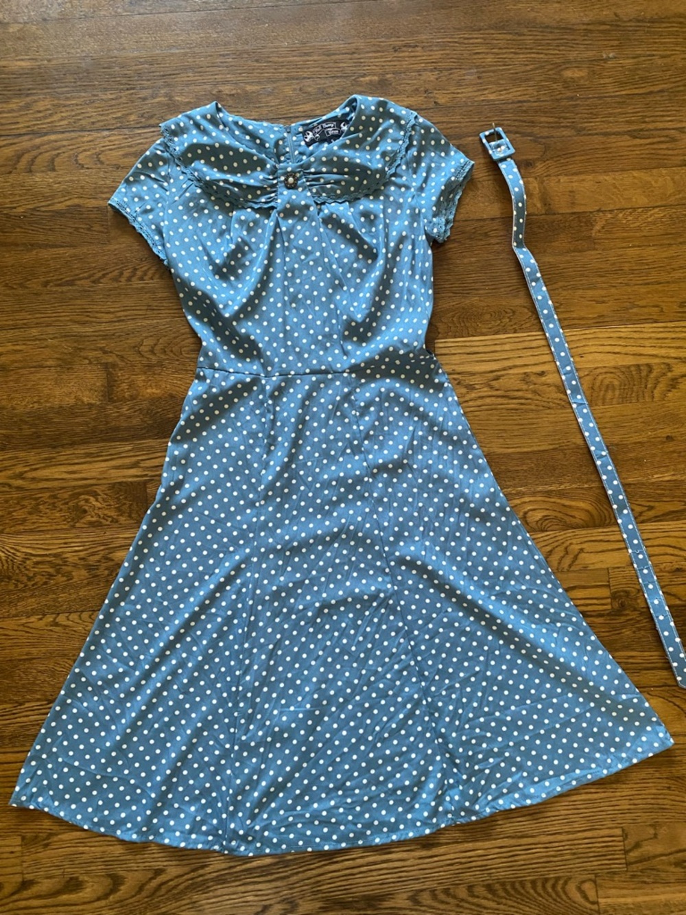 Hell Bunny Blue Polka Dot Midi Dress with Matching Belt